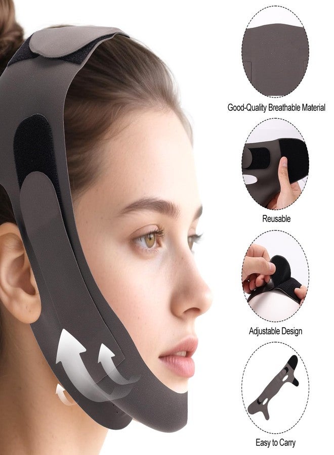 Sinbana 2pcs V Line Face Lifting Masks, Breathable Reusable Adjustable Nylon Face Jaw Lift Mask Ice Cool Chin Strap for Double Chin Reduction & V Shaped Jawline Contouring (Black) - Image 4